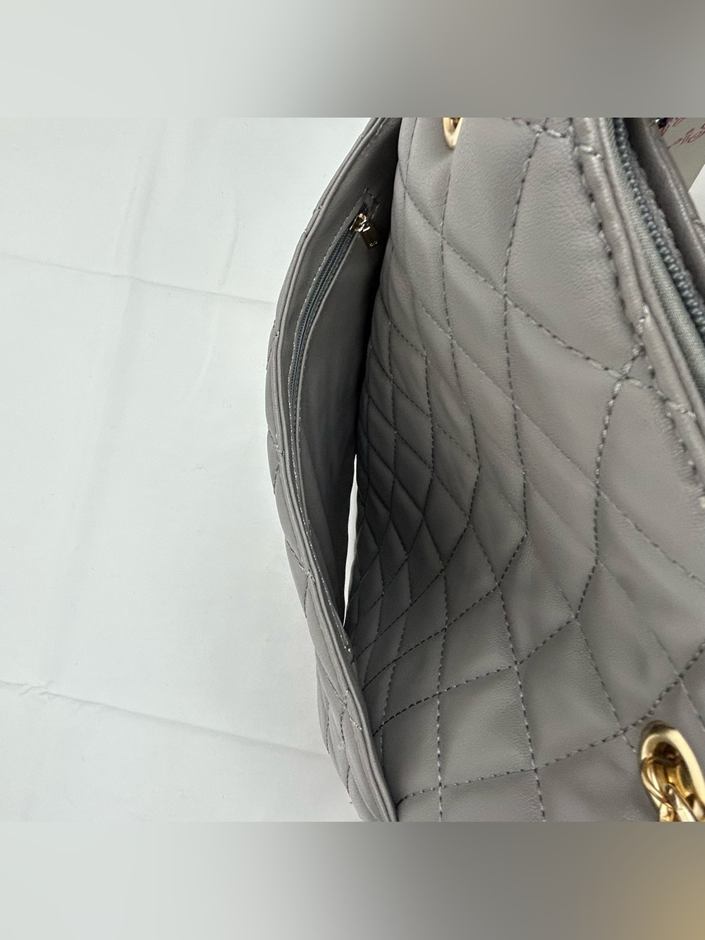 *NEW* Gilda Paris Large Quilted Tote Satchel Grey - Picture 8 of 15